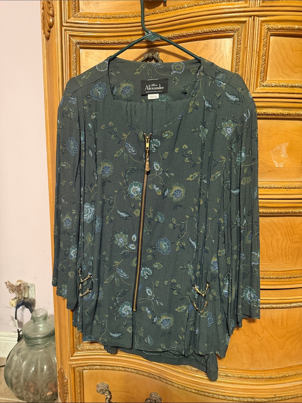 Green Floral Zip-Front Jumpsuit